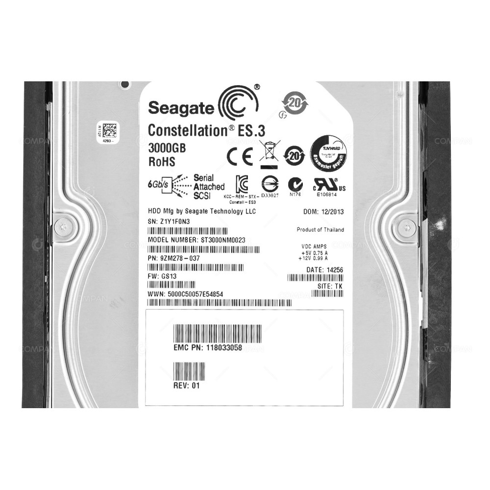 005050744 EMC 3TB 7.2K 3.5 LFF 6G SAS HARD DRIVE FOR  VNX5200 VNX5400 VNX5600 VNX5800 VNX7600 VNX8000 V4-VS07-030, 118033058, ST3000NM0023, 9ZM278-037